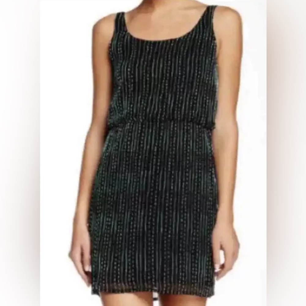 Alice + Olivia black silk dress with green beading (Gabby dress)